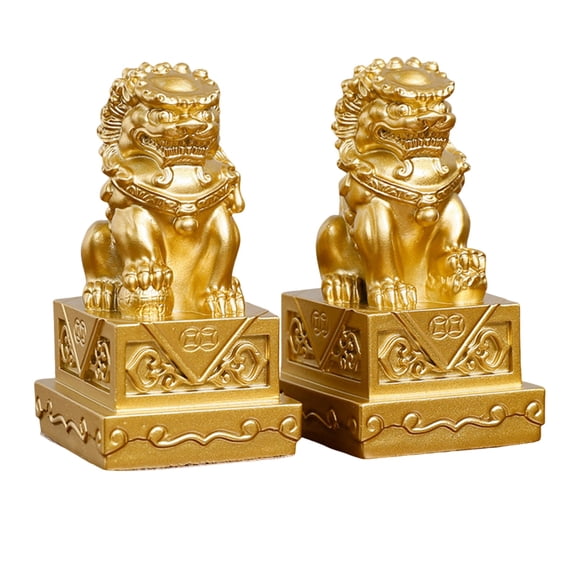 2PCS Brass Fu Dog Statues Pair, Chinese Lions for Feng Shui Wealth & Protection, Home Decor Figurines, Housewarming Gifts to Attract Prosperity
