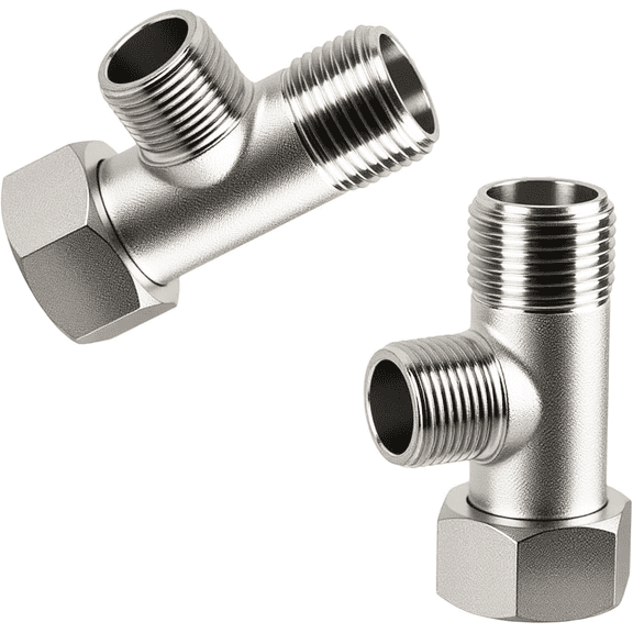 2PCS Brass T-Shaped Diverter Valve, G1/2 Inch 3-Way Water Pipe Joint Adapter For Shower Hose, Kitchen Faucet, Bidet, Dishwasher & Home Plumbing Systems, Chrome Finish