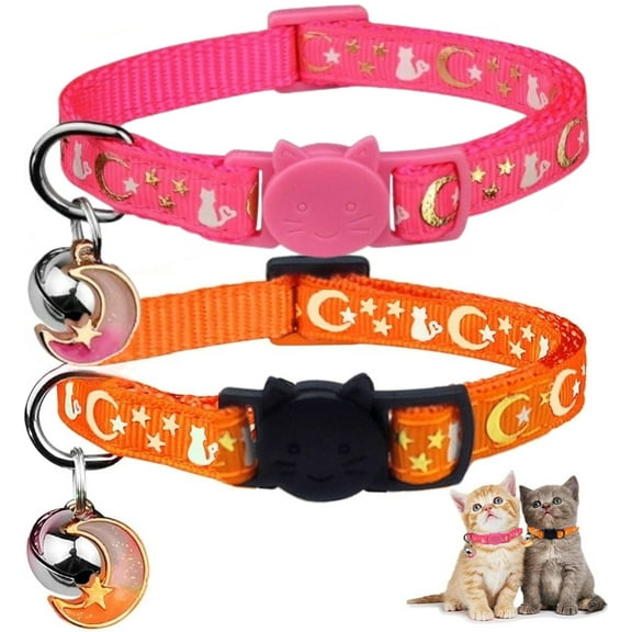 2PCS Breakaway Cat Collars with Bell Cute Kitty Glow in The Dark Adjustable Kitten Collars 7-11.81 Inch