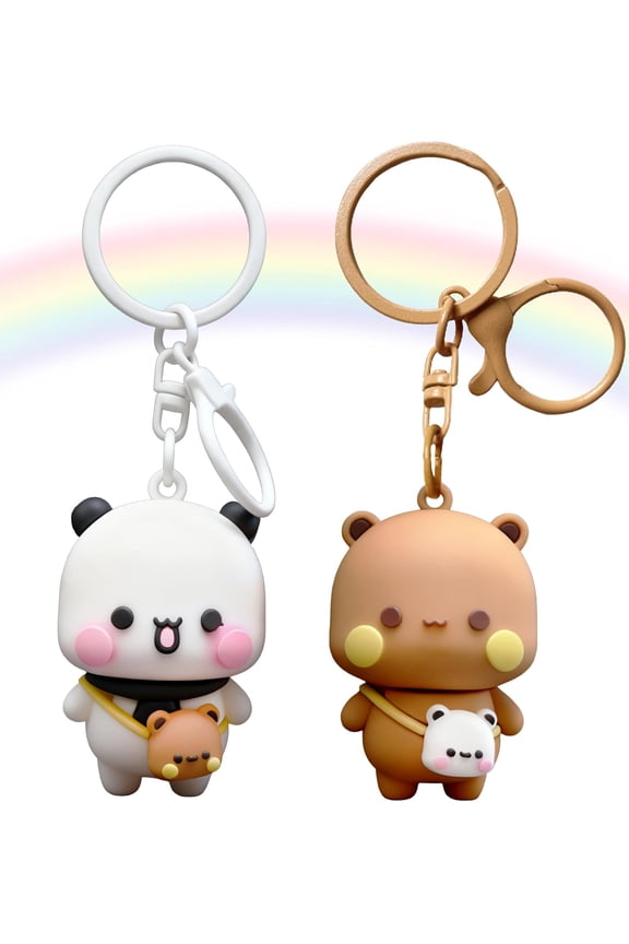 2PCS Bubu and Dudu Cute Keychains, Kawaii Cartoon Statue Bears Panda Figurine Key Chains for Women Backpacks Car Keys Couple Gifts