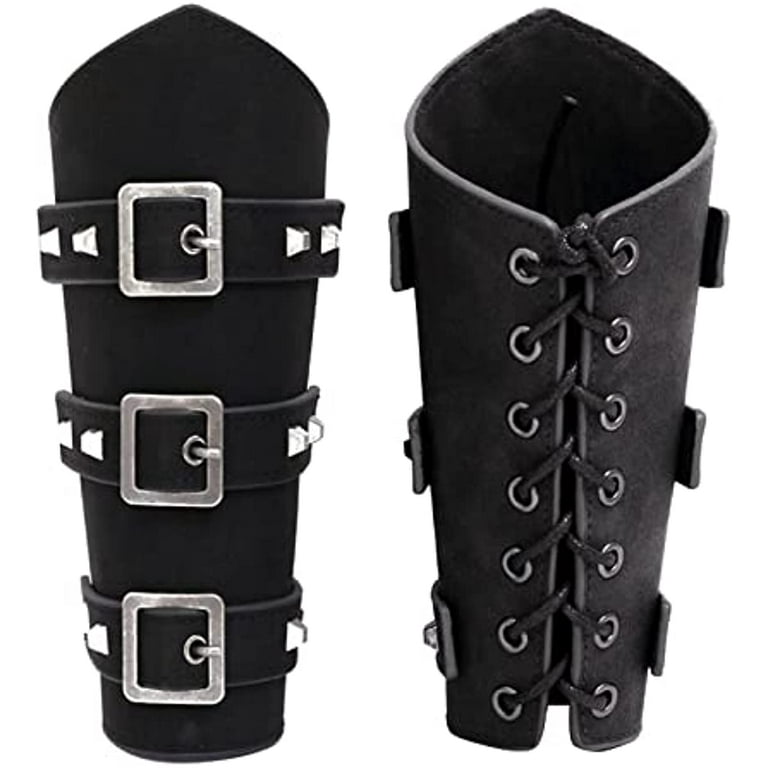 2PCS Buckle Arm Bracers Retro Renaissance Leather Bracer Gauntlet Wristband  Rivet Design Unisex Leather Cuffs Armband