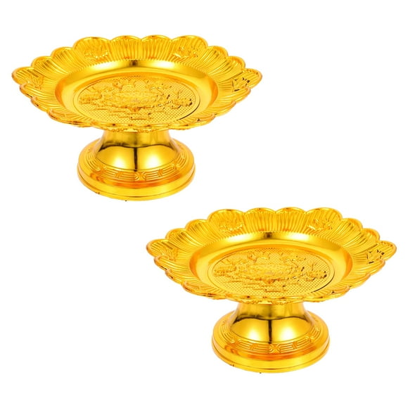 2PCS Buddhist Offering Plate,Gold Offering Bowl Footed Fruit Bowl for Temples Sacrifices Table Centerpiece - 8.06 * 3.93Inch