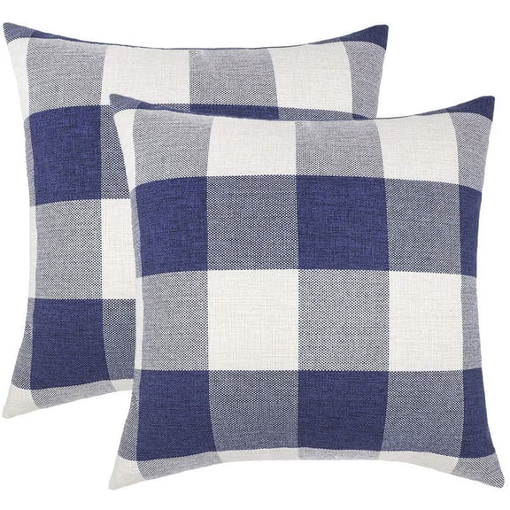 2PCS Buffalo Check Plaid Throw Pillow Covers Farmhouse Outdoor Pillow Cushion Case Cotton Linen for Home Decor, 18 x 18 Inch