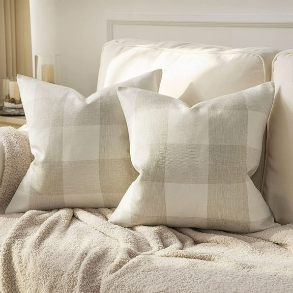 2PCS Buffalo Check Plaid Throw Pillow Covers Throw Pillows Farmhouse Square Pillow Cases for Fall Home Decor, Orange 18 x 18 Inches