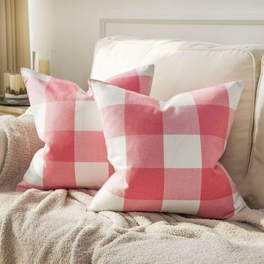 2PCS Buffalo Check Plaid Throw Pillow Covers Throw Pillows Farmhouse Square Pillow Cases for Halloween Fall Home Decor, Orange 18 x 18 Inches