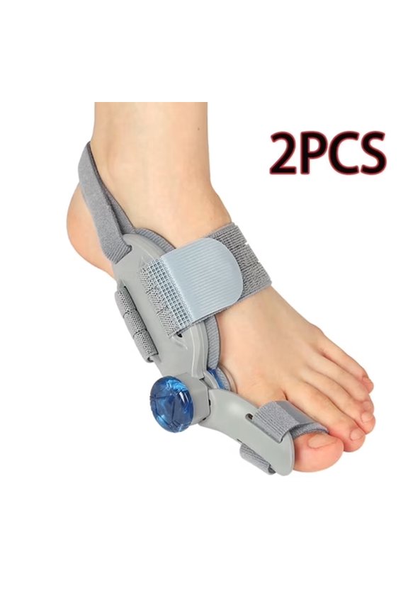 2PCS Bunion Corrector with Knob, 180° Big Toe Straightener and Toe Separator, Adjustable Hallux Valgus Corrector Toe Alignment Corrector with Silicone Pad and Heel Strap for Day and Night Use, Grey