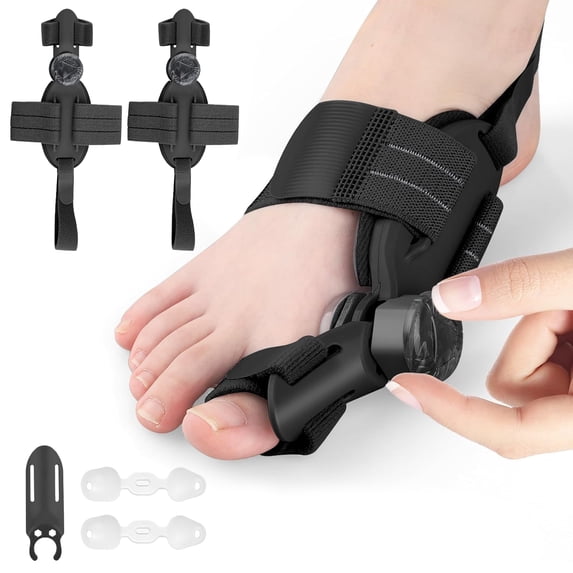 2PCS Bunion Corrector for Women & Men Big Toe, Adjustable Knob Bunion Splint for Pain Relief, Hallux Valgus Correction, Black