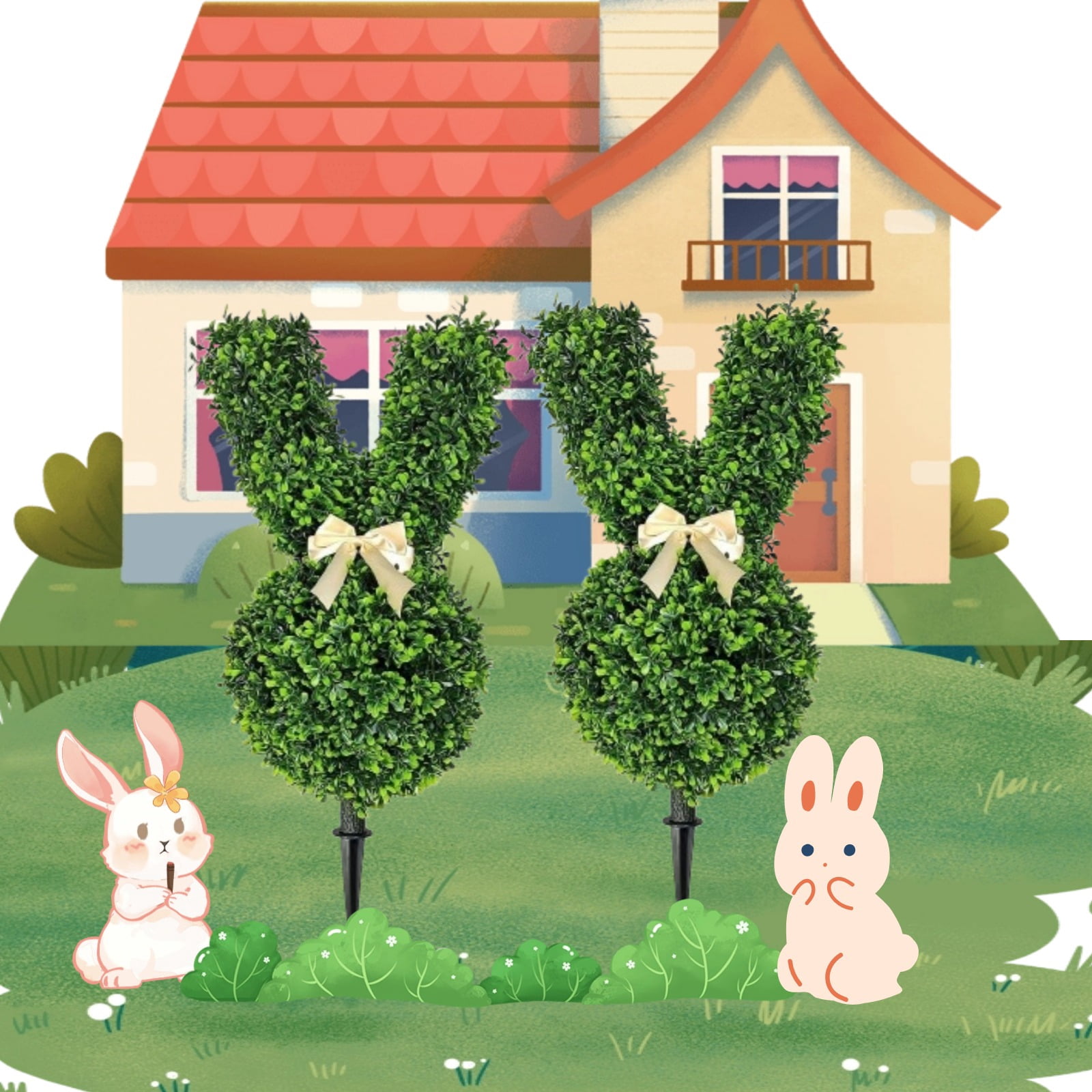 2PCS Bunny Topiary Outdoor - Rabbit Shaped Topiary Trees, Easter Rabbit ...