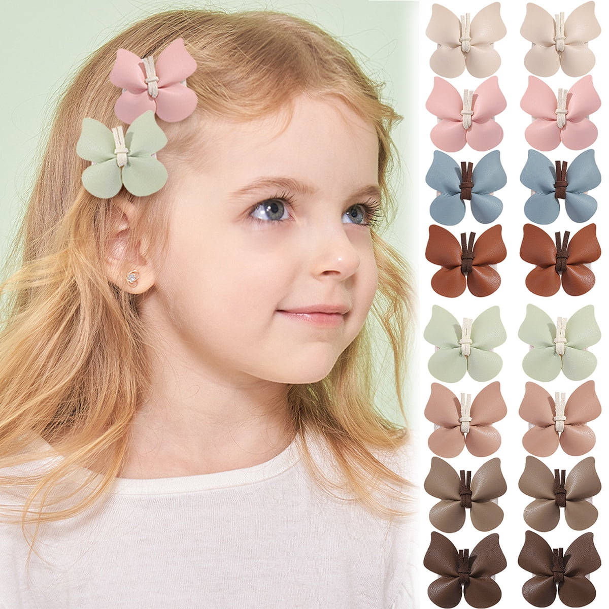 16 Pcs Girls Hair Clips With Butterfly & Flowers - Fully Lined Fabric Barrettes For Baby, Toddler, Kids