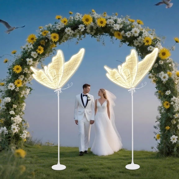 2PCS Butterfly LED Floor Lamps, 31.5 in, Adjustable Height 64.676.4 in, Dual Mount Floor/Ceiling, 25W 110V Wedding Decoration (White, Warm Light)