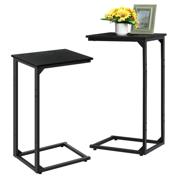 2PCS C End Table Small Sofa Side Table with Metal Frame Sofa Table TV Tray