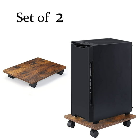 2PCS CPU Stand Computer Tower Stand Cart Floor PC Stand CPU Holder Office Brown