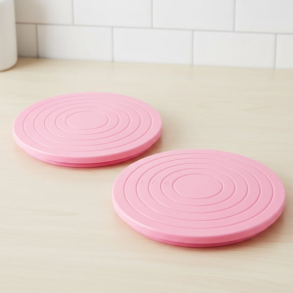 2PCS Cake Decorating Turntable Revolving Stand, Plastic Round Rotating Cookie Swivel for Home Kitchen Baking Tools Accessories Supplies Cupcake Pastry, Pink