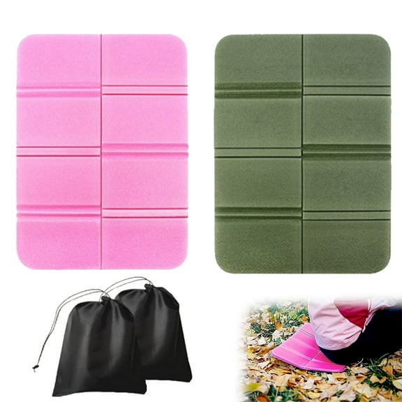 2PCS Camping Cushion Seat, Foldable Ultralight Foam Sitting Pads, Save Your Backpack Space and Reduce Weight - Pink+Military Green