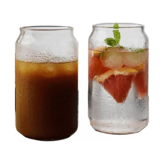 2PCS Can-shaped Glass,Frozen Sauce Cup,Juice Beer Cup,Cocktail Glass,Glass Mugs for Water Milk Juice Beer Dessert Glass Cola Mug,Water Cup for Camping, BBQ and Outdoor