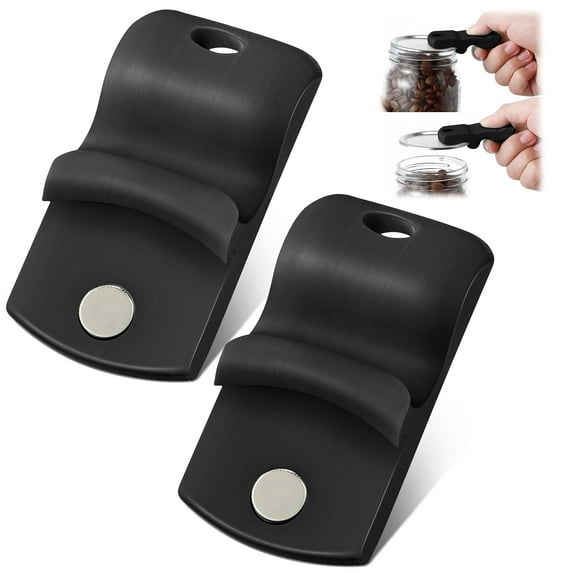 2PCS Canning Jar Opener with Magnets,Mason Jar Opener For Canning Lids,for Regular and Wide Mouth Lids,Powerful Magnet for Easy Refrigerator Storage,Releases Vacuum Seal(Black*2)