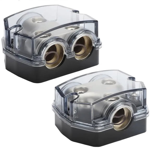 2PCS Car Audio Power Ground Distribution Block 0 Gauge 1 Input 2 Output Amp Power Splitter Zinc Alloy Nickel Plated Distribution Terminal for Car Amplifier Marine Audio Electrical Systems