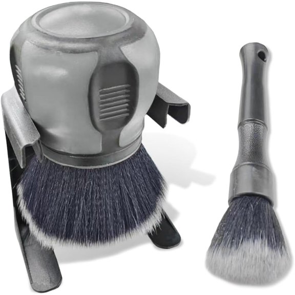 2PCS Car Detailing Brushes, Ultra Soft Bristles Dusting Brushes with Storage Rack, Curveball XL Synthetic Brushes, Covers Large Area Cleaning Tool for Inside or Outside Vehicles (Grey)