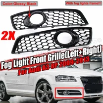 2PCS Car Front Bumper Fog Light Grill Fog Lamp Honeycomb Grille Cover Honeycomb Mesh Grills For Audi A3 8P 2009-2013 Body Kit