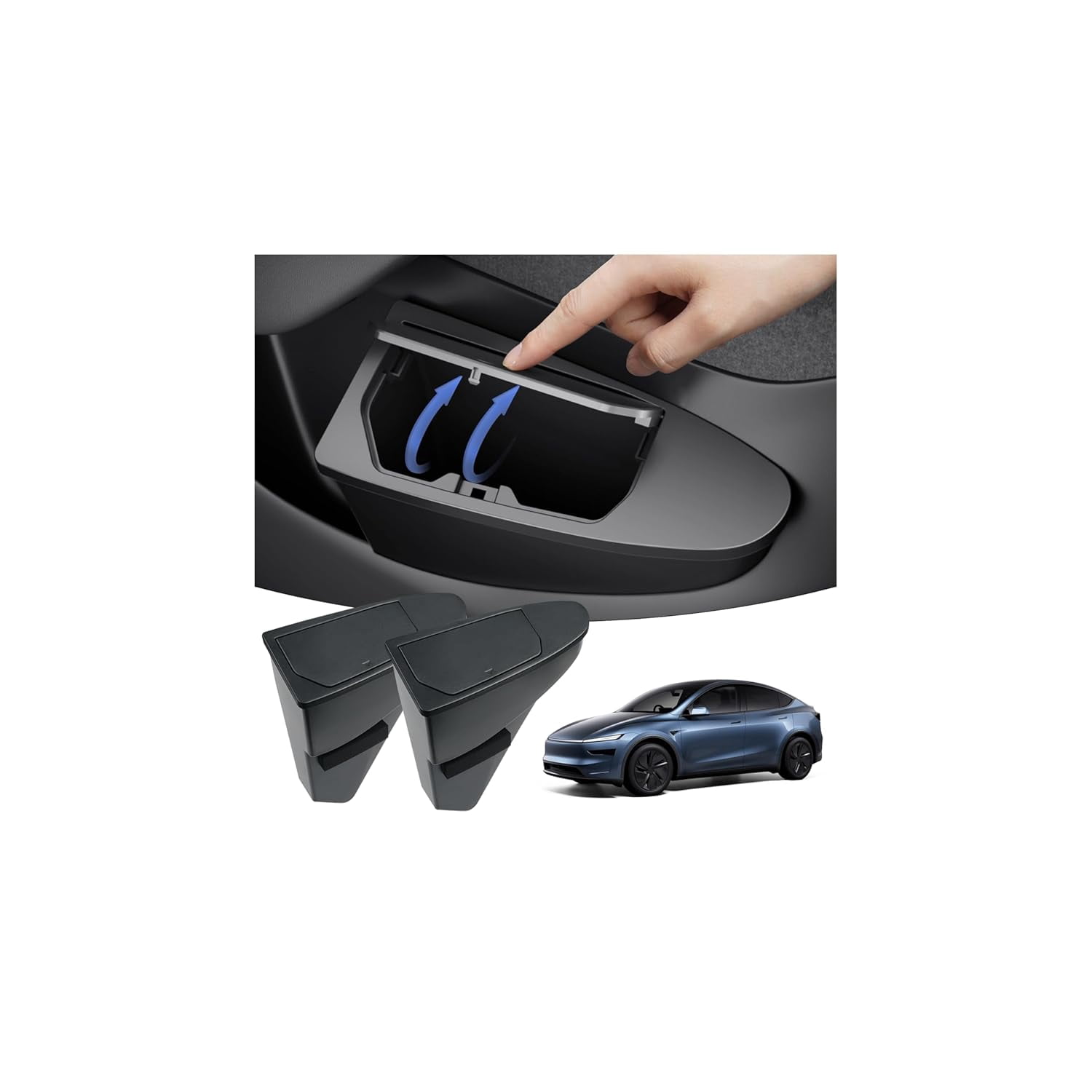 2PCS Car Front Door Trash Can for Tesla Model Y Juniper 2026 2025,Side Door Storage Box Organizer with Push-to-Open Lid Design ABS Front Seat Garbage Can Bin for New Model Y Accessories 2026
