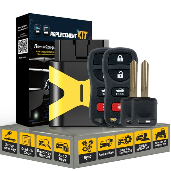 2PCS Car Key Fob Keyless Entry Remote with Self Programmable Ignition Key Replacement for Infiniti EX35/Nissan Pathfinder/Sentra with FCC: KBRASTU15/CWTWB1U733