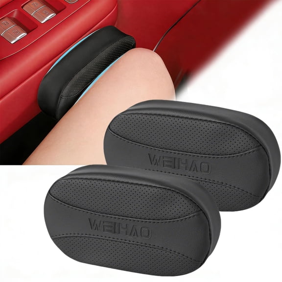 2PCS Car Knee Cushion Pad, Car Door Knee Rest Cushion, Center Console Car Knee Protector, Memory Foam Compact Knee Support with Hook & Loop, Nappa Leather Car Knee Support Cushion (Black) VT4