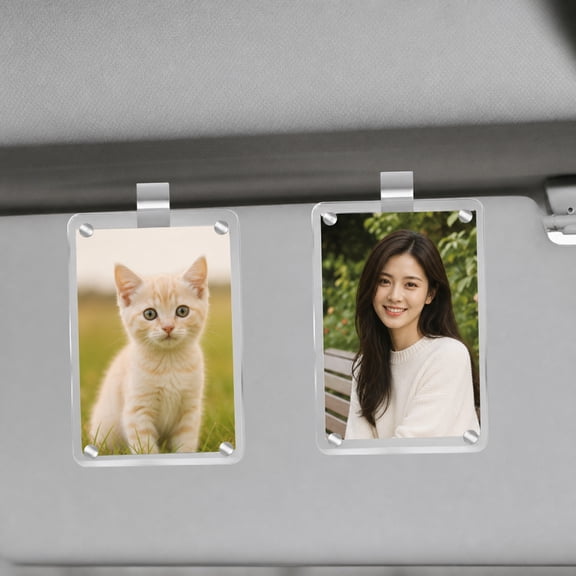 2PCS Car Picture Holder, Acrylic Magnetic Personalized Photo Holder for Car Visor Clip(Square)