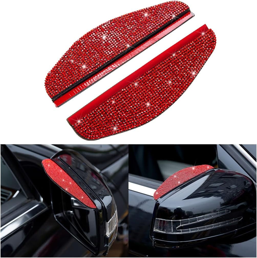 2PCS Car Rearview Mirror Rain Eyebrows, Bling Crystal Rear View Mirror