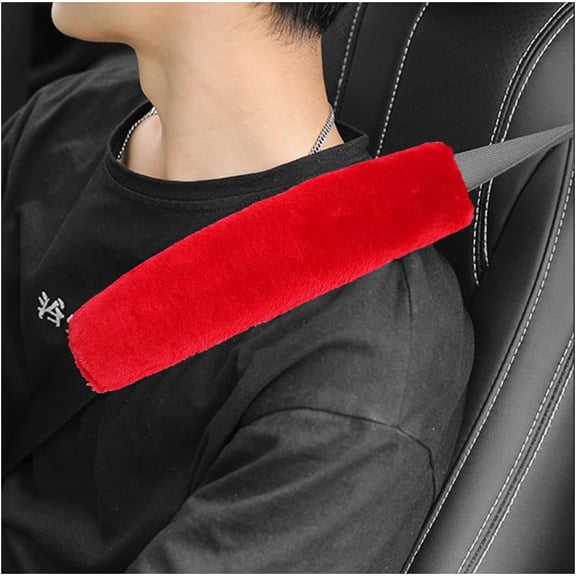 2PCS Car Seat Belt Cover Pad, Soft Auto Seatbelt Protector for a More Comfortable Driving, Fluffy Plush Shoulder Pad All Vehicles and Backpack, Accessories (Red)