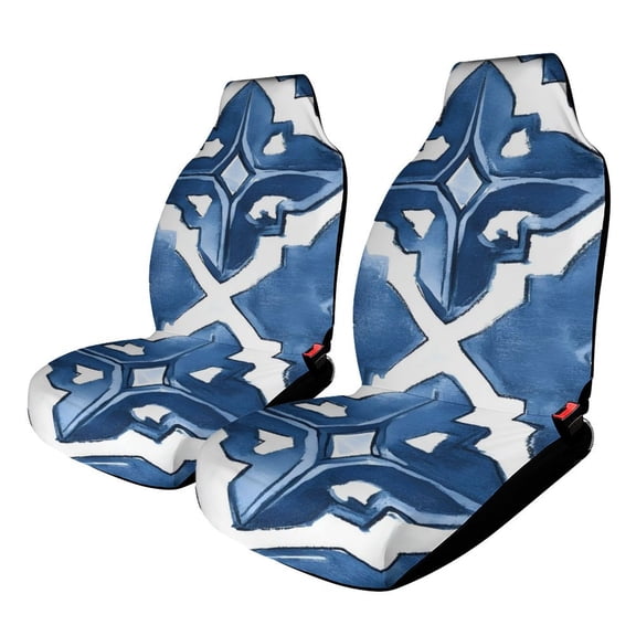2PCS Car Seat Cover Reduces Wear And Is Easy To Install And The Fabric Is Soft And Comfortable And Flexible For Most Car Seats Indigo Moroccan Trellis Hand-drawn Sketch_2