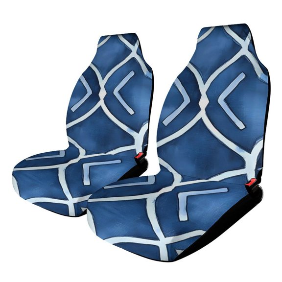2PCS Car Seat Cover Reduces Wear And Is Easy To Install And The Fabric Is Soft And Comfortable And Flexible For Most Car Seats Indigo Moroccan Trellis Hand-drawn Sketch_4