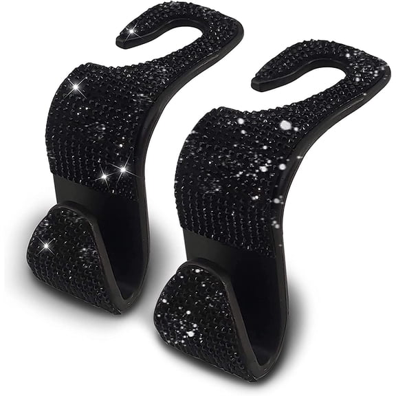 2PCS Car Seat Hooks - Bling Rhinestone Headrest Hooks with Universal Design - Perfect for Holding Handbags, Clothes, Purses, and Water Bottles - Black