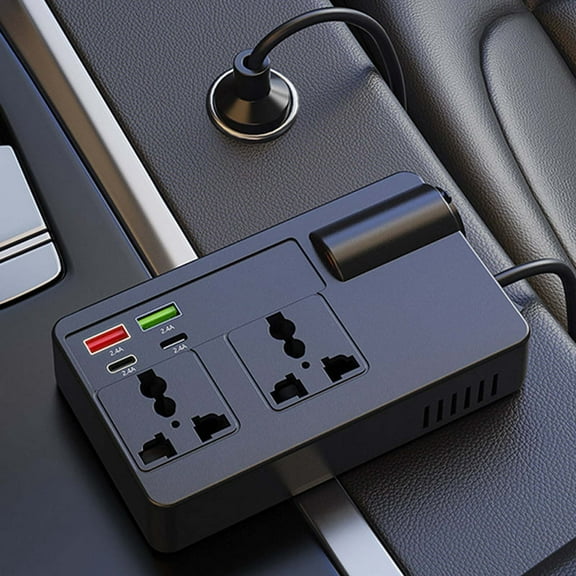 2PCS Car Truck Inverter 12v-24v to 220v with Smart Chip Fast Charging, Dual USB Ports & Outlet, Portable Car Charger Adapter for Laptops, Phones, Tablets, and Road Trips(No Display)