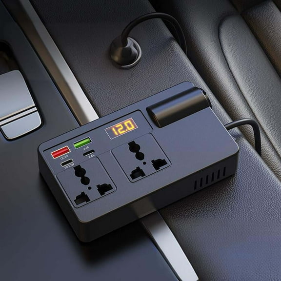 2PCS Car Truck Inverter 12v-24v to 220v with Smart Chip Fast Charging, Dual USB Ports & Outlet, Portable Car Charger Adapter for Laptops, Phones, Tablets, and Road Trips(with Display)