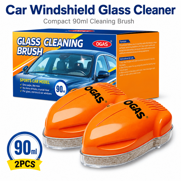 2PCS Car Windshield Glass Cleaner Brush, 90ml Compact Auto Glass Cleaning Tool, Oil Film & Smudge Remover for Windshields, Car Windows, Mirrors, and Interior & Exterior Glass
