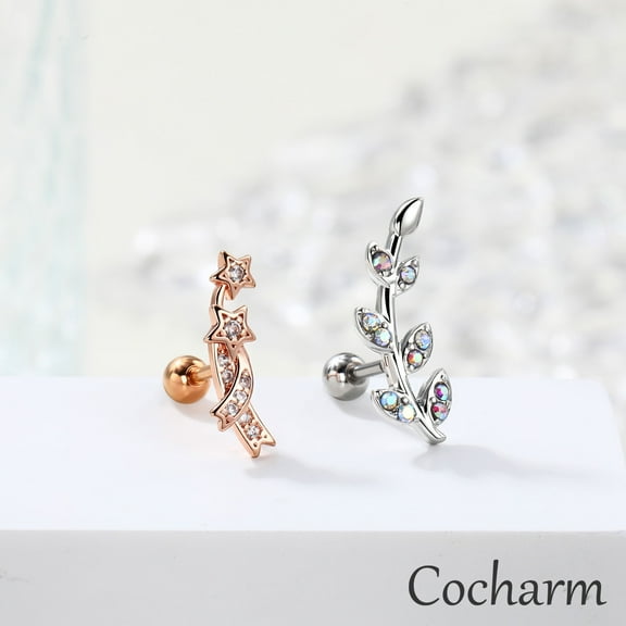 2PCS Cartilage Earrings Studs 316L Stainless Steel Cubic Zirconia 16G 6mm Helix Lobe Daith Tragus Body Piercing Jewelry