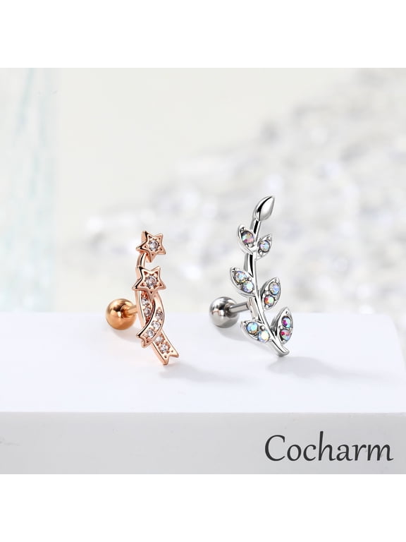 2PCS Cartilage Earrings Studs 316L Stainless Steel Cubic Zirconia 16G 6mm Helix Lobe Daith Tragus Body Piercing Jewelry