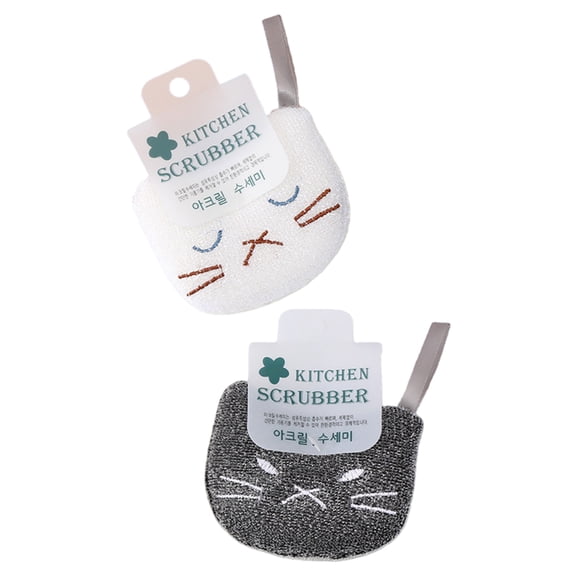 2PCS Cartoon Cats Design Kitchen Dishwashing Sponges Scrubbing Scouring Pad For Dish Cleaning And Wiping MultiSurfaces