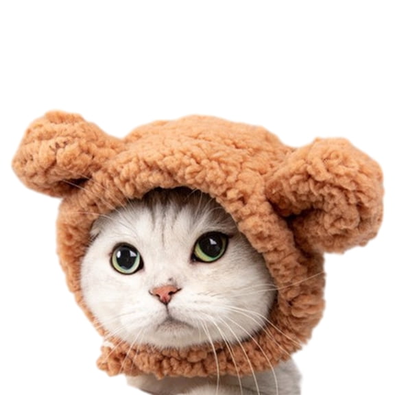 2PCS Cat Bear Ear Costume Hat Small Dogs Plush EarFlap Cap Puppy Party Headgear