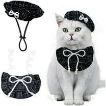 2PCS Cat Beret Hat with Adjustable Satin Bowtie Bandana Scarf Set, Pet Princess Costume for Christmas, Cat Dog Birthday Party Apparel