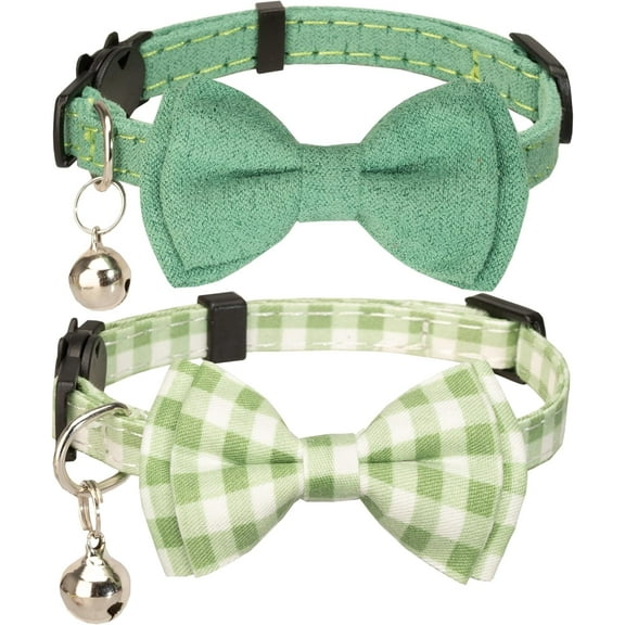 BTEPSGA 2PCS Cat Collar Breakaway Bowtie Safety with Bell Adjustbale Kitten Puppy Solid Plaid Color