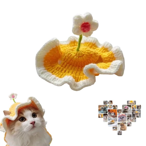 2PCS Cat Part Hat with Ear Holes and Adjustable tie, Soft Polyester, Washable| Cute Flower Party Hat for Cats 416 lbs, Holiday & Photo Outfit