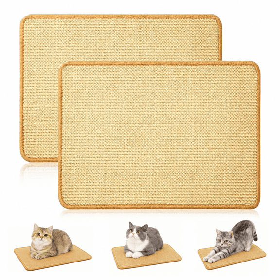 2PCS Cat Scratch Mat 16x12 in, Natural Sisal Cat Mat for Cat Scratching Pad, Cat Scratch Pad for Cat Cage Mat, Cat Toys for Indoor Cats, Scratching, Stretching and Lounging