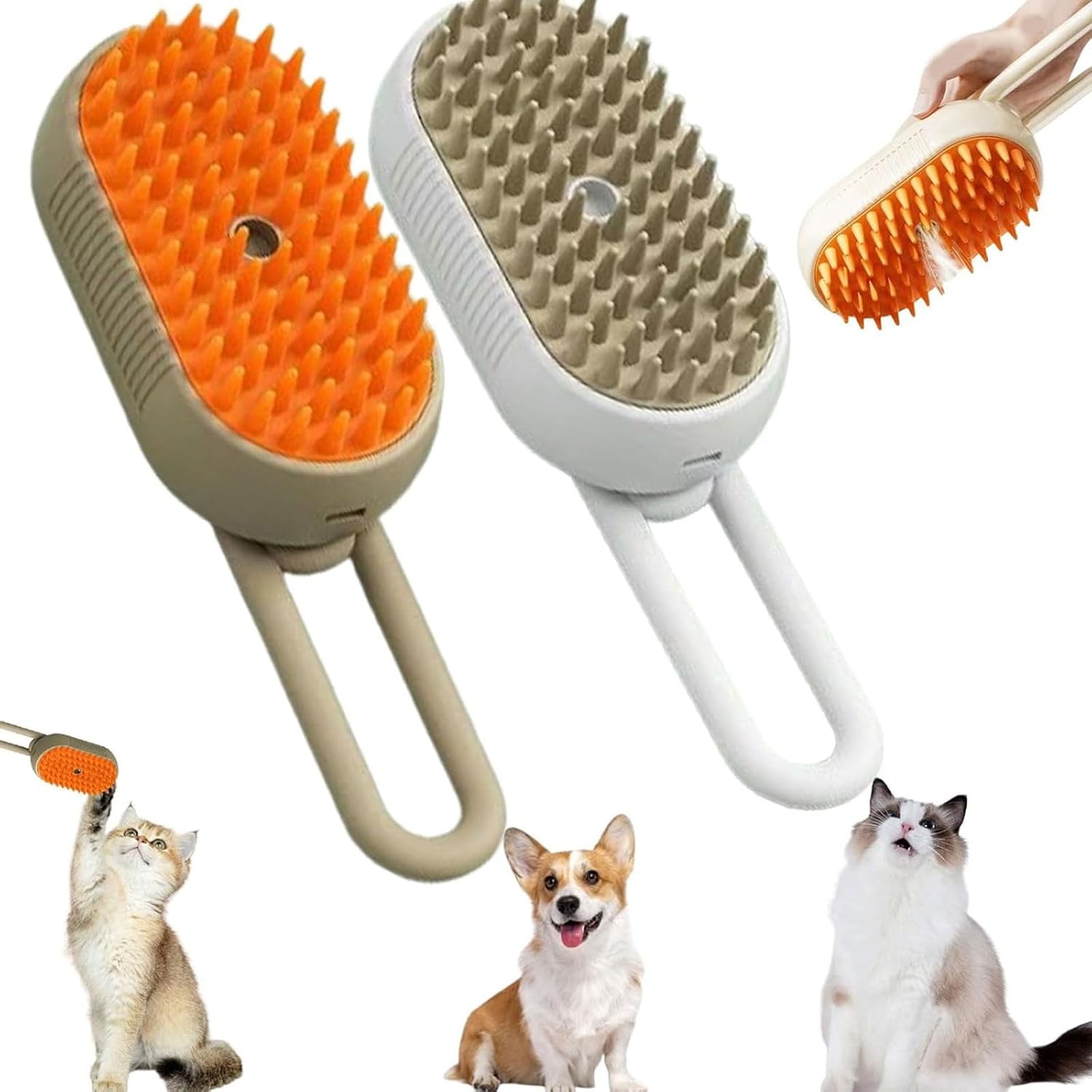 View of 2PCS Cat Steam Brush, 2025 New 3 in 1 Grooming Tool for Cats and Dogs ...
