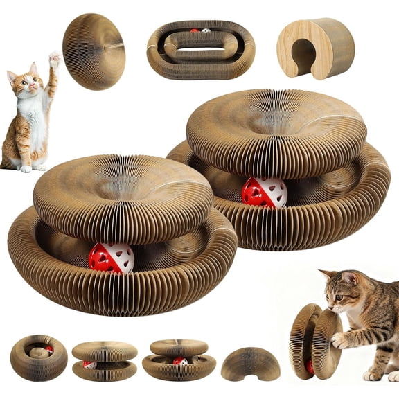 2PCS Cat Toys Magic Organ Cat Scratcher,Foldable Reversible Accordion Kitty Toy with Ball Bell for Indoor Outdoor Cat Toy Exercise Anxiety Relief