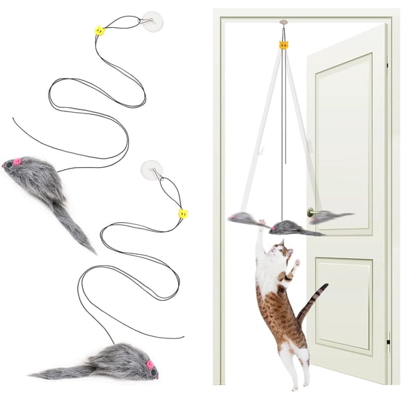 2PCS Cat Toys for Indoor Cats, Interactive Feather Mouse Teaser with Retractable String for Kitten Play and Exercise