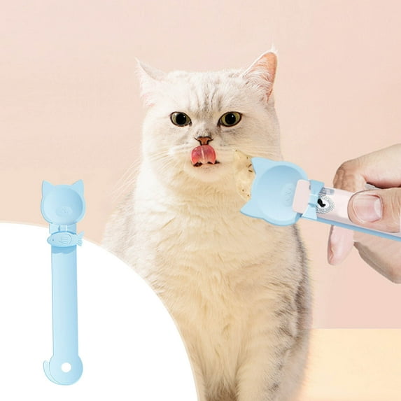 2PCS Cat Treat Spoon Squeeze,Cat Strip Feeder spoon,Easy Feeding Spoon for Licky Treats,Pet Food Spoon for Wet Food, Suitable for Paste Treat(Blue)