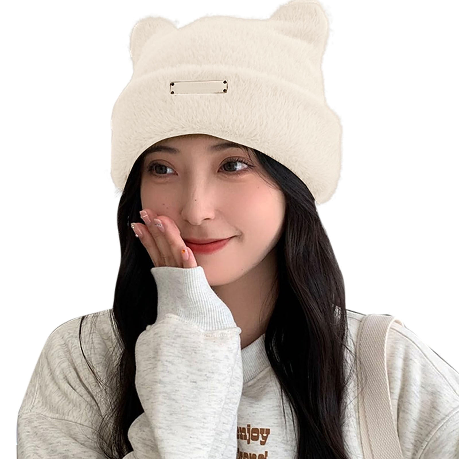 2PCS Cat Cap Crochet Hats for Women Cute Bear Ears Caps  display picture 1