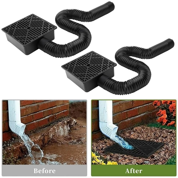 2PCS Catch Basin Gutter Downspout Extensions, 9"x 9" Flexible Low Profile Catch Basin Downspout Extender, Pipe Stretched Length from 16" to 60"