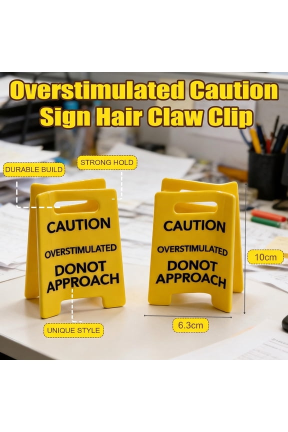 2PCS Caution Sign Hair Claw Clip, Do Not Approach Warning Sign Hair Claws, Funny Yellow Hair Clip for Thick Hair, Novelty Gag Gift for Women and Coworkers
